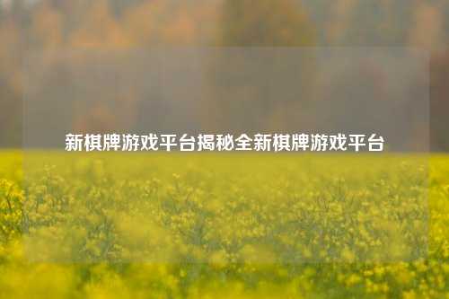 新棋牌游戏平台揭秘全新棋牌游戏平台