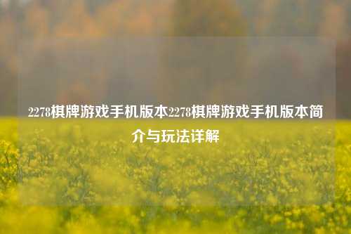 2278棋牌游戏手机版本2278棋牌游戏手机版本简介与玩法详解