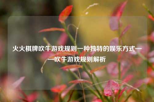 火火棋牌吹牛游戏规则一种独特的娱乐方式——吹牛游戏规则解析