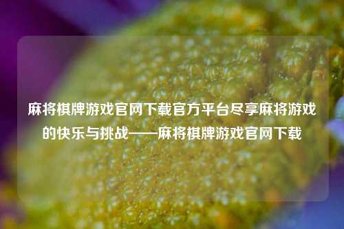 麻将棋牌游戏官网下载官方平台尽享麻将游戏的快乐与挑战——麻将棋牌游戏官网下载