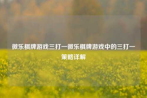 微乐棋牌游戏三打一微乐棋牌游戏中的三打一策略详解