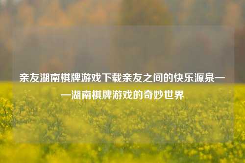亲友湖南棋牌游戏下载亲友之间的快乐源泉——湖南棋牌游戏的奇妙世界