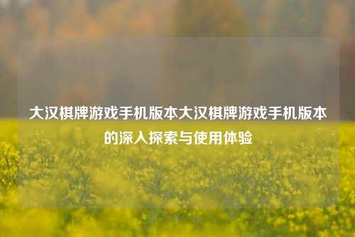 大汉棋牌游戏手机版本大汉棋牌游戏手机版本的深入探索与使用体验