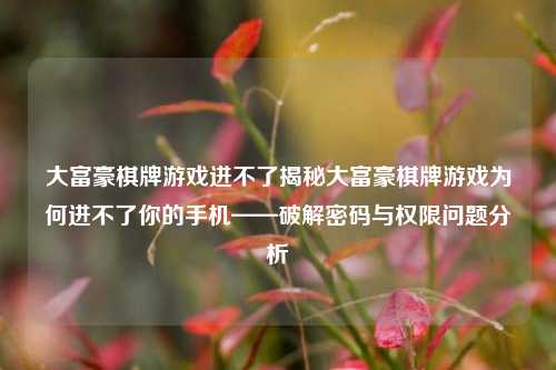 大富豪棋牌游戏进不了揭秘大富豪棋牌游戏为何进不了你的手机——破解密码与权限问题分析