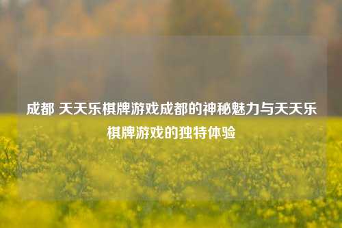 成都 天天乐棋牌游戏成都的神秘魅力与天天乐棋牌游戏的独特体验