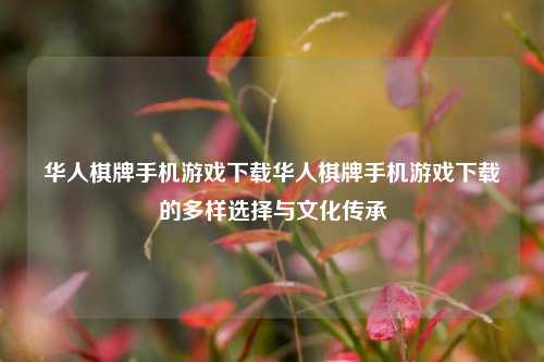 华人棋牌手机游戏下载华人棋牌手机游戏下载的多样选择与文化传承