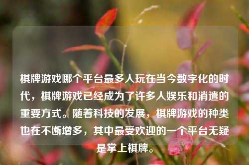 棋牌游戏哪个平台最多人玩在当今数字化的时代，棋牌游戏已经成为了许多人娱乐和消遣的重要方式。随着科技的发展，棋牌游戏的种类也在不断增多，其中最受欢迎的一个平台无疑是掌上棋牌。
