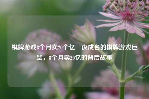 棋牌游戏8个月卖20个亿一夜成名的棋牌游戏巨擘，8个月卖20亿的背后故事